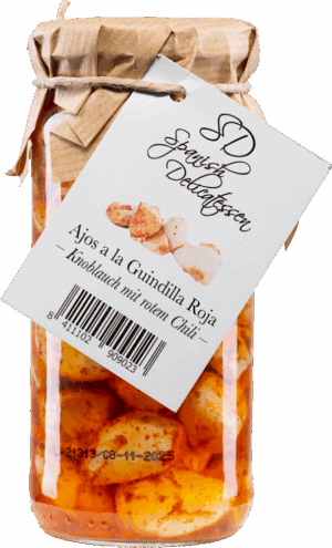 Ajos a la Guindilla Roja - Barcino Gourmet S.L./Spanish Delicatessen - Feinkost - Oliven & Tapas